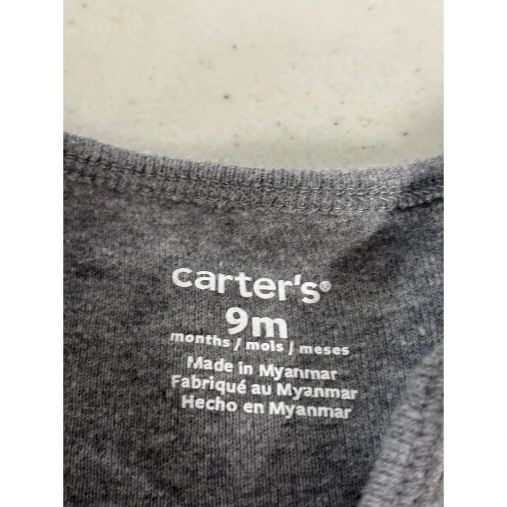 Carters Baby Boys 9M Bodysuit Set‎ 2PK Gray Solid Red Dinosaur Camping